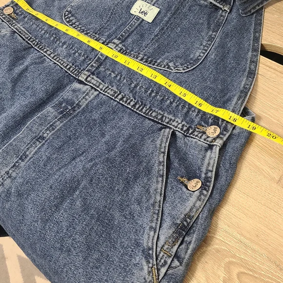 Vintage Lee Riveted Jean Shortalls Blue Denim Jorts  Womens XL R Garden Girl - Picture 7 of 9